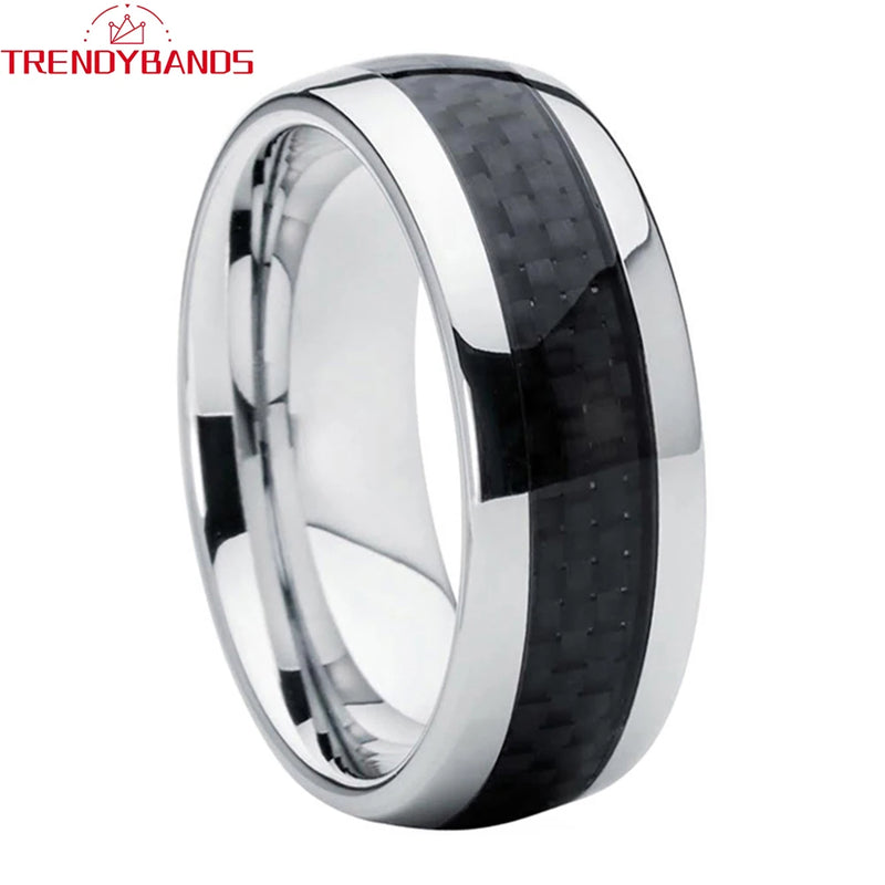 8mm 6mm Carbon Fiber Inlay Tungsten Carbide Wedding Bands