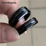 8mm/6mm Tungsten Carbide Wedding Band Grooved Center Matte Comfort Fit