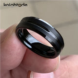 8mm/6mm Tungsten Carbide Wedding Band Grooved Center Matte Comfort Fit