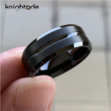 8mm/6mm Tungsten Carbide Wedding Band Grooved Center Matte Comfort Fit