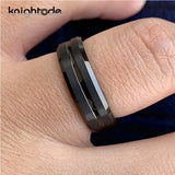 8mm/6mm Tungsten Carbide Wedding Band Grooved Center Matte Comfort Fit