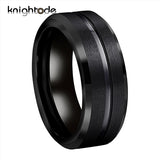 8mm/6mm Tungsten Carbide Wedding Band Grooved Center Matte Comfort Fit