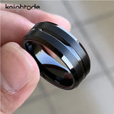 8mm/6mm Tungsten Carbide Wedding Band Grooved Center Matte Comfort Fit