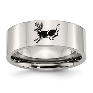 Engraved Deer Leaping Logo Titanium Steel Ring - Unique Anniversary Gift