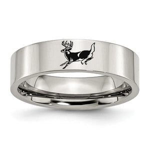 Engraved Deer Leaping Logo Titanium Steel Ring - Unique Anniversary Gift
