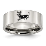 Engraved Deer Leaping Logo Titanium Steel Ring - Unique Anniversary Gift
