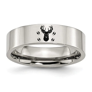Engraved Deer Track Animal Rings Titanium Steel Ring for Men Women