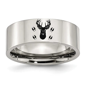 Engraved Deer Track Animal Rings Titanium Steel Ring for Men Women