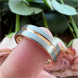 8mm 6mm Tungsten Wedding Band Rose Brushed Grooved Finish