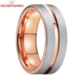 8mm 6mm Tungsten Wedding Band Rose Brushed Grooved Finish