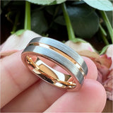 8mm 6mm Tungsten Wedding Band Rose Brushed Grooved Finish