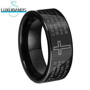 Tungsten Carbide Ring Pipe Cut Holy Bible Engraving