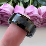 8mm Tungsten Carbide Ring Brushed Beveled Edges Flat Band