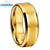 8mm Tungsten Carbide Ring Brushed Beveled Edges Flat Band