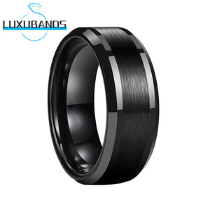 8mm Tungsten Carbide Ring Brushed Beveled Edges Flat Band