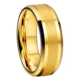 8mm Tungsten Carbide Ring Brushed Beveled Edges Flat Band