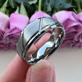 8mm Tungsten Carbide Ring Groove Stepped Beveled Engagement Band