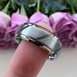 8mm Tungsten Carbide Ring Groove Stepped Beveled Engagement Band