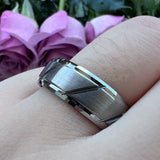 8mm Tungsten Carbide Ring Groove Stepped Beveled Engagement Band