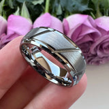 8mm Tungsten Carbide Ring Groove Stepped Beveled Engagement Band