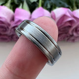 8mm Tungsten Carbide Ring Pipe Cut Offset Grooved Brushed Finish Comfort Fit