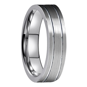 8mm Tungsten Carbide Ring Pipe Cut Offset Grooved Brushed Finish Comfort Fit