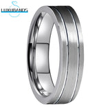 8mm Tungsten Carbide Ring Pipe Cut Offset Grooved Brushed Finish Comfort Fit
