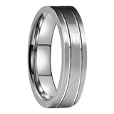 8mm Tungsten Carbide Ring Pipe Cut Offset Grooved Brushed Finish Comfort Fit
