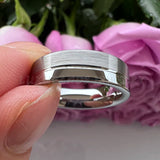 Tungsten Carbide Wedding Band Offset Lines Polished Engagement Ring