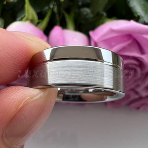 Tungsten Carbide Wedding Band Offset Lines Polished Engagement Ring