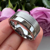 Tungsten Carbide Wedding Band Offset Lines Polished Engagement Ring