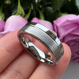 Tungsten Carbide Wedding Band Offset Lines Polished Engagement Ring