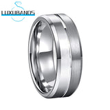 8mm Tungsten Wedding Ring Beveled Edges Center Grooved Polished Brushed Finish