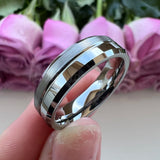 8mm Tungsten Wedding Ring Beveled Edges Center Grooved Polished Brushed Finish