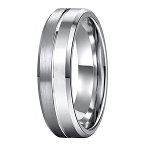 8mm Tungsten Wedding Ring Beveled Edges Center Grooved Polished Brushed Finish