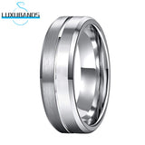 8mm Tungsten Wedding Ring Beveled Edges Center Grooved Polished Brushed Finish