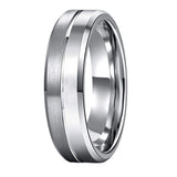 8mm Tungsten Wedding Ring Beveled Edges Center Grooved Polished Brushed Finish
