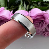 8mm Tungsten Wedding Ring For Men Women Beveled Edges Matte Brushed Finish