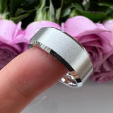 8mm Tungsten Wedding Ring For Men Women Beveled Edges Matte Brushed Finish