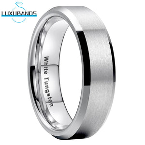 8mm Tungsten Wedding Ring For Men Women Beveled Edges Matte Brushed Finish