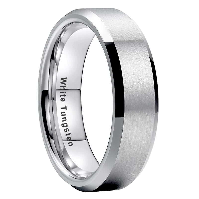 8mm Tungsten Wedding Ring For Men Women Beveled Edges Matte Brushed Finish
