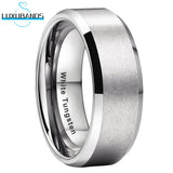 8mm Tungsten Wedding Ring For Men Women Beveled Edges Matte Brushed Finish