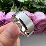8mm Tungsten Wedding Ring For Men Women Beveled Edges Matte Brushed Finish