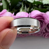 8mm Tungsten Wedding Ring For Men Women Beveled Edges Matte Brushed Finish