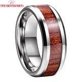 Tungsten Wedding Band with Koa Wood Inlay, Beveled Polished