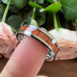 Tungsten Wedding Band with Koa Wood Inlay, Beveled Polished