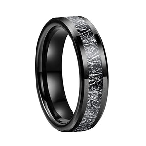 8mm 6mm Tungsten Wedding Rings with Meteorite Inlay Beveled Edges