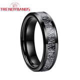 8mm 6mm Tungsten Wedding Rings with Meteorite Inlay Beveled Edges