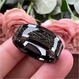 8mm 6mm Tungsten Wedding Rings with Meteorite Inlay Beveled Edges