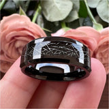 8mm 6mm Tungsten Wedding Rings with Meteorite Inlay Beveled Edges